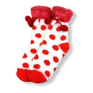 Super Cozy Polka Dots Crew Sock With Poms